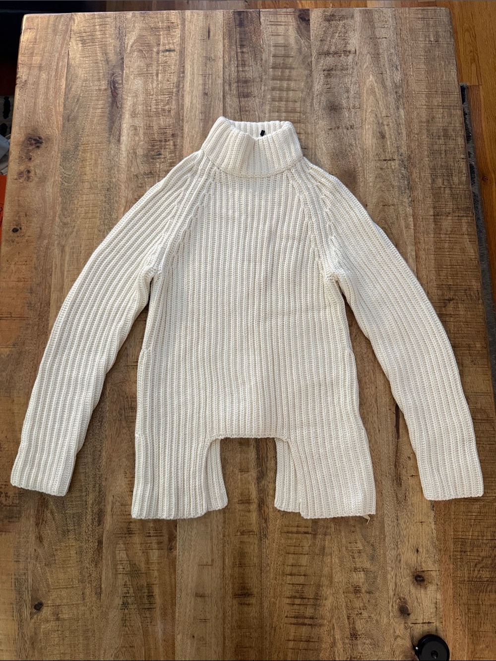 Neil Barrett Square Cut Out Women’s Cream Turtleneck Ribbed Sweater wool blend